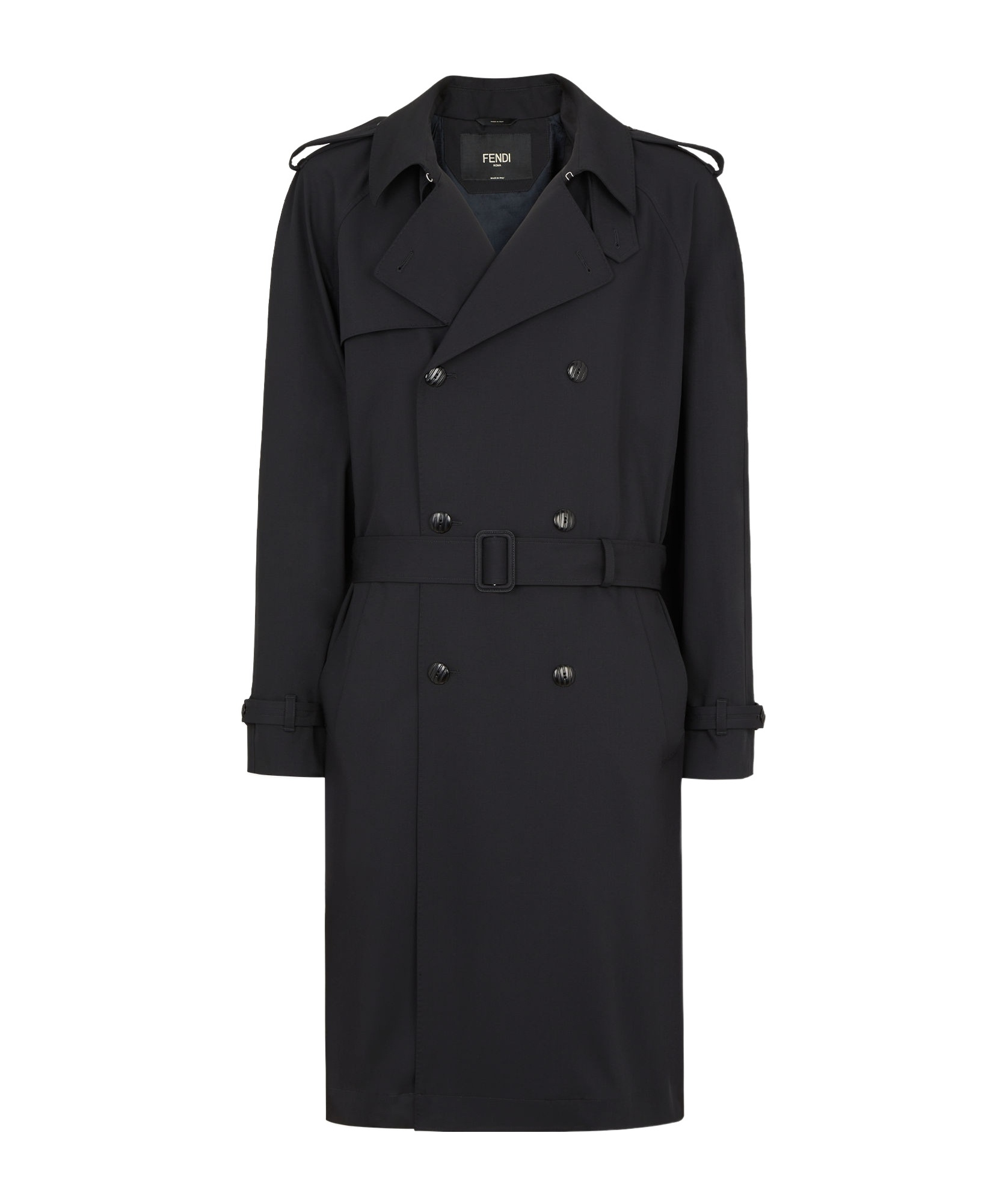 Fendi Black Wool Double-breasted Trench Coat In Black