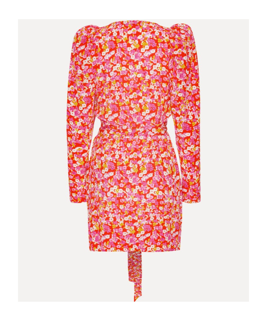 Shop Rotate Birger Christensen Rotate Jacquard Flower Printed Mini Wrap Dress In Pink