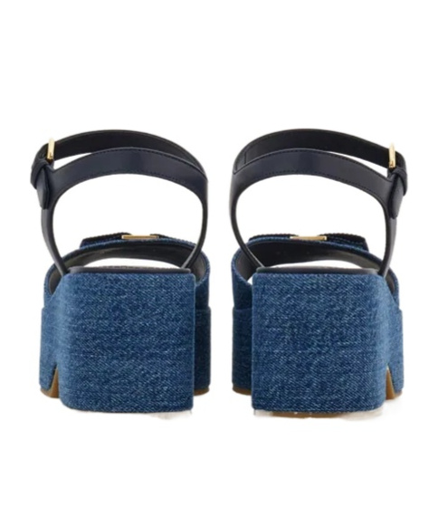 Ferragamo Iconic Bow Platform Sandal In Blue