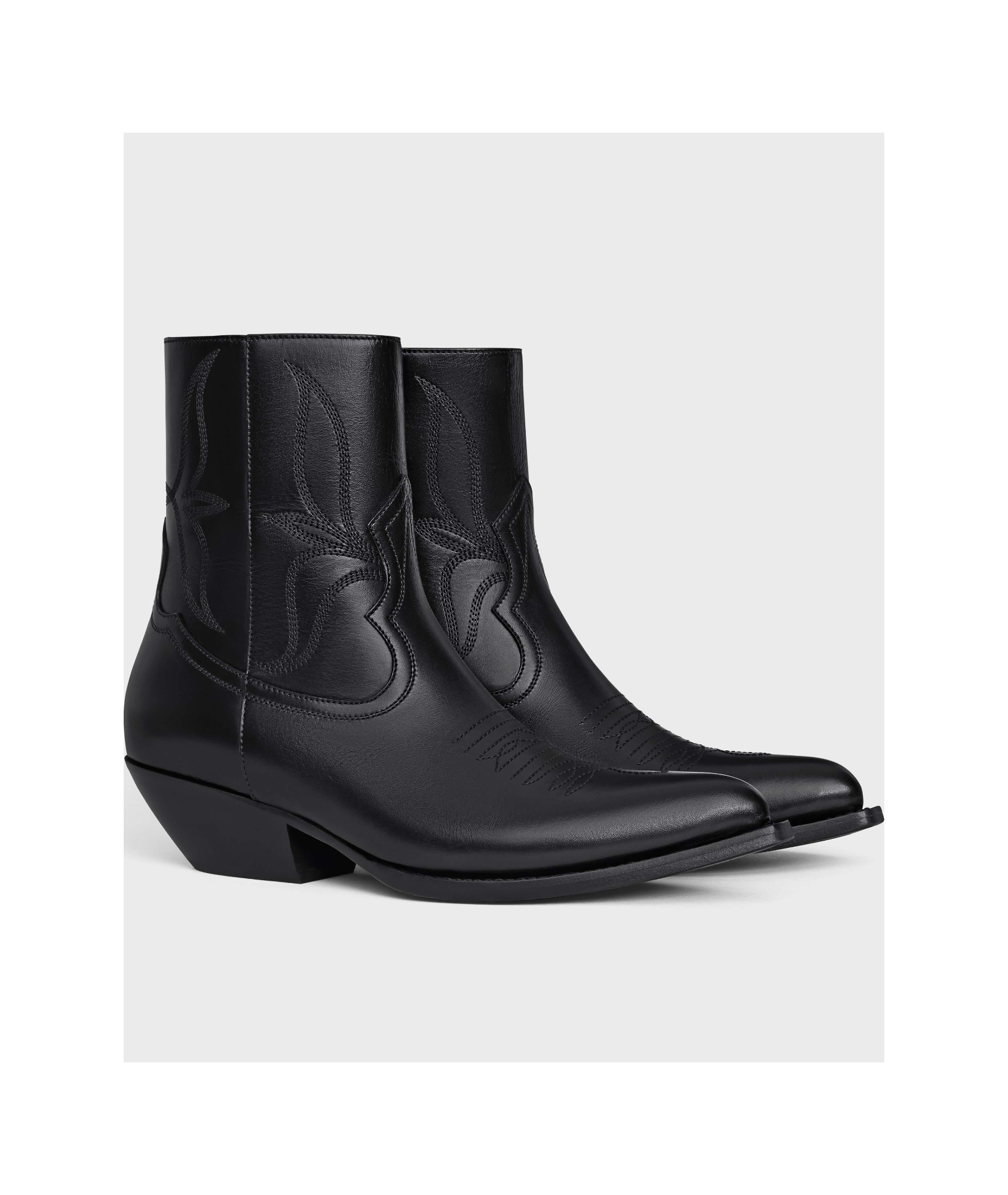 Celine Leon Shiny Calfskin Zipper Boots In Black