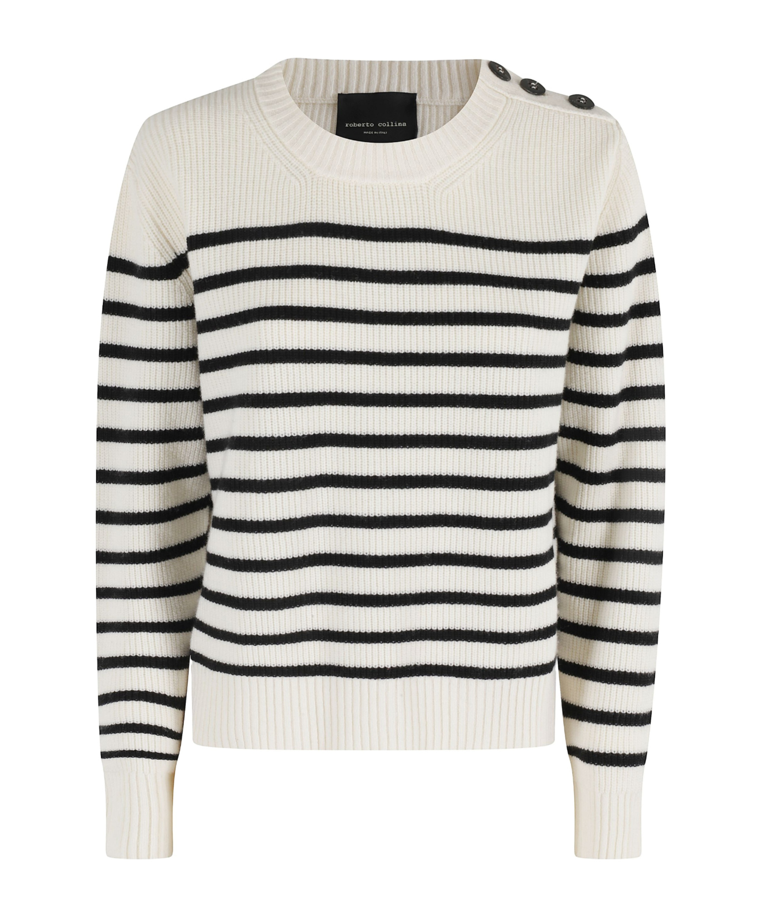 Roberto Collina Boxy Fit Cream Merino Wool Sweater With Striped Pattern In White