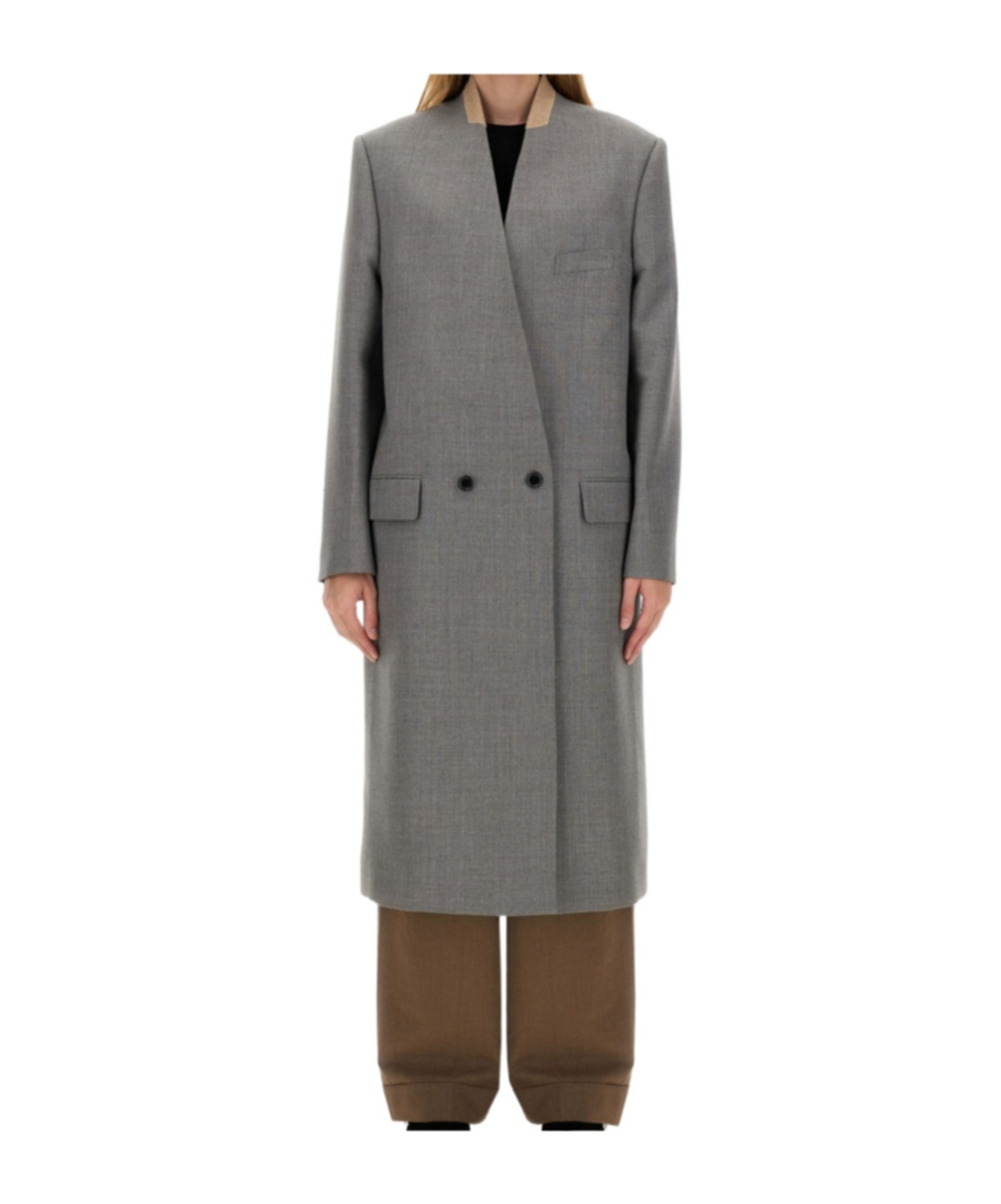 Moschino Double-breasted Coat In Gray