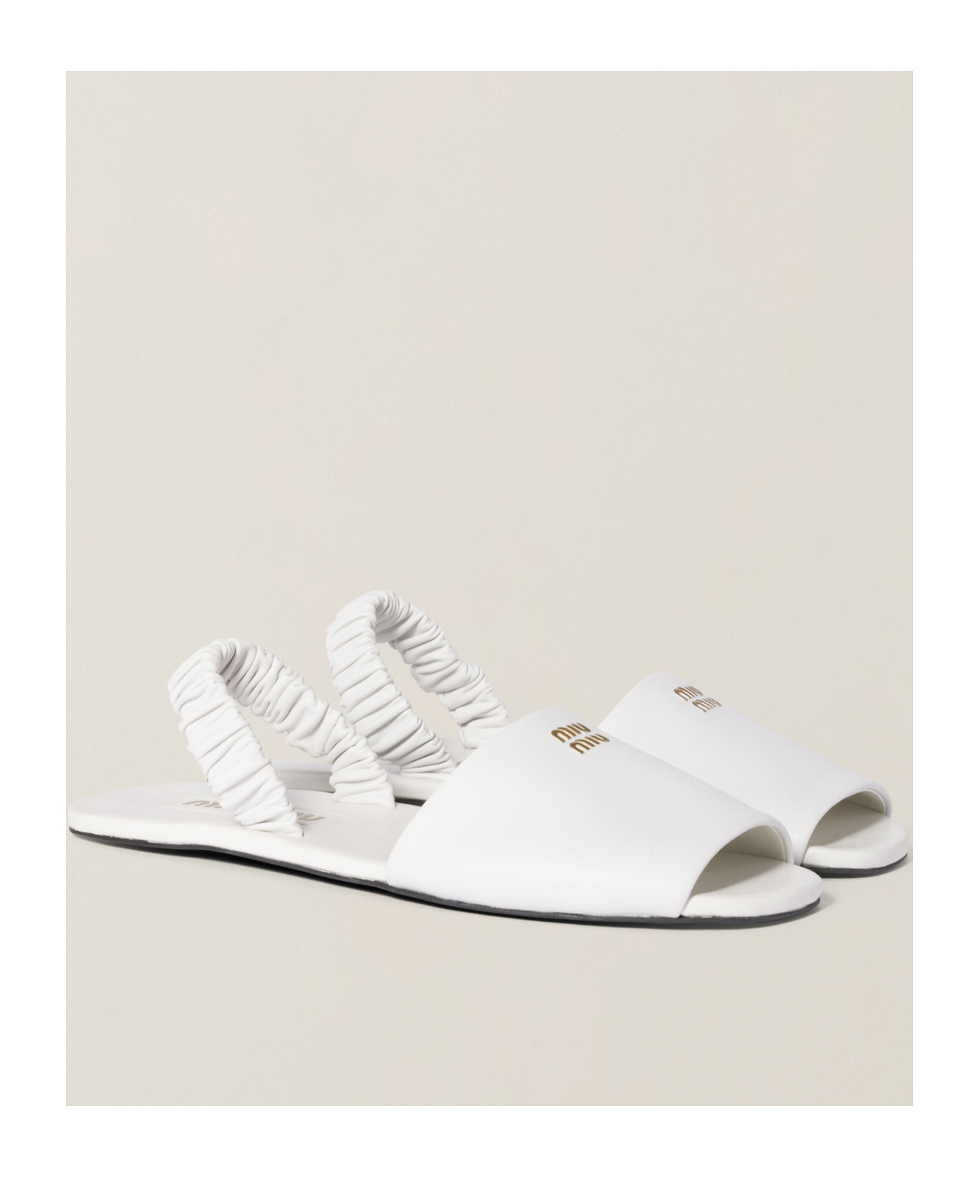 Miu Miu Ruches Nappa Leather Sandals In White
