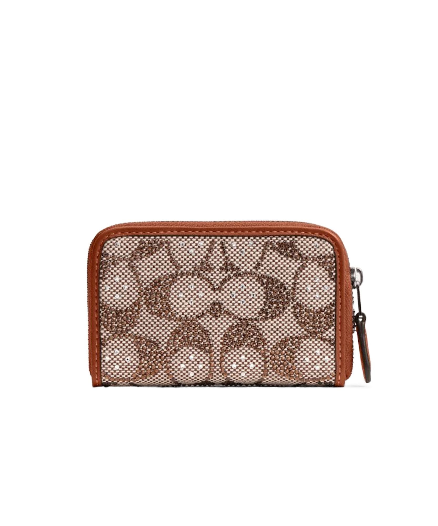 Coach Essential Small Zip Around Card Case In Crystal Signature Jacquard In Brown
