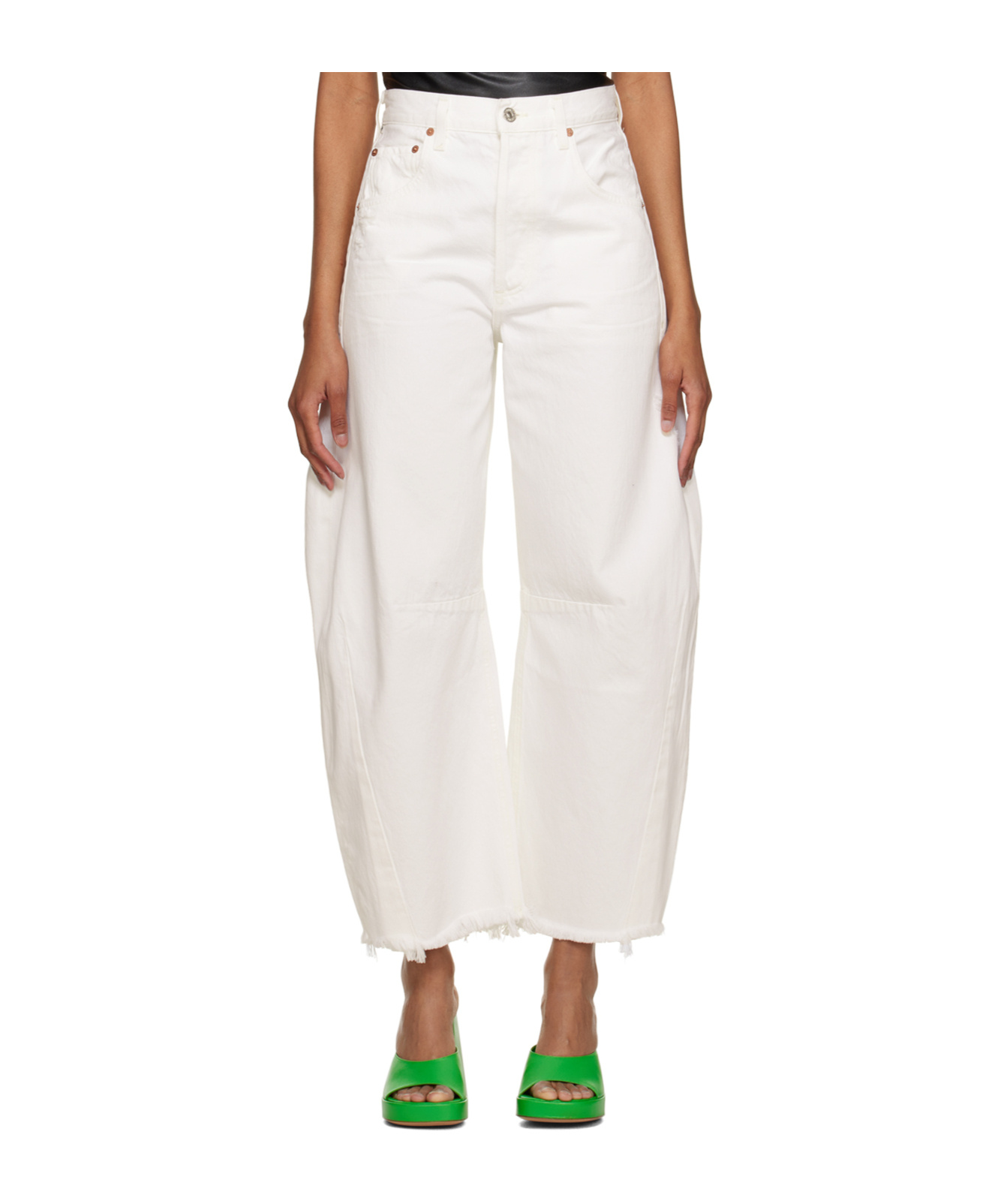 Citizen Of Humanity Loose-fit And Wide-leg Non-stretch Denim Jeans. Distressing Throughout. In White