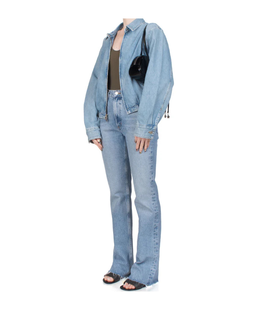 Agolde Nile Zip-front Elastic-waist Denim Jacket In Blue