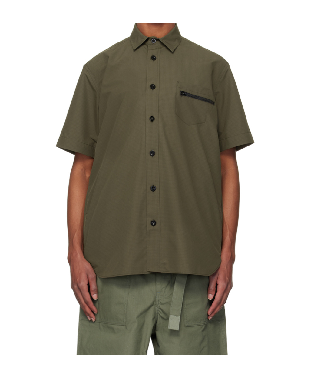 Sacai Khaki Ripstop Shirt In Brown