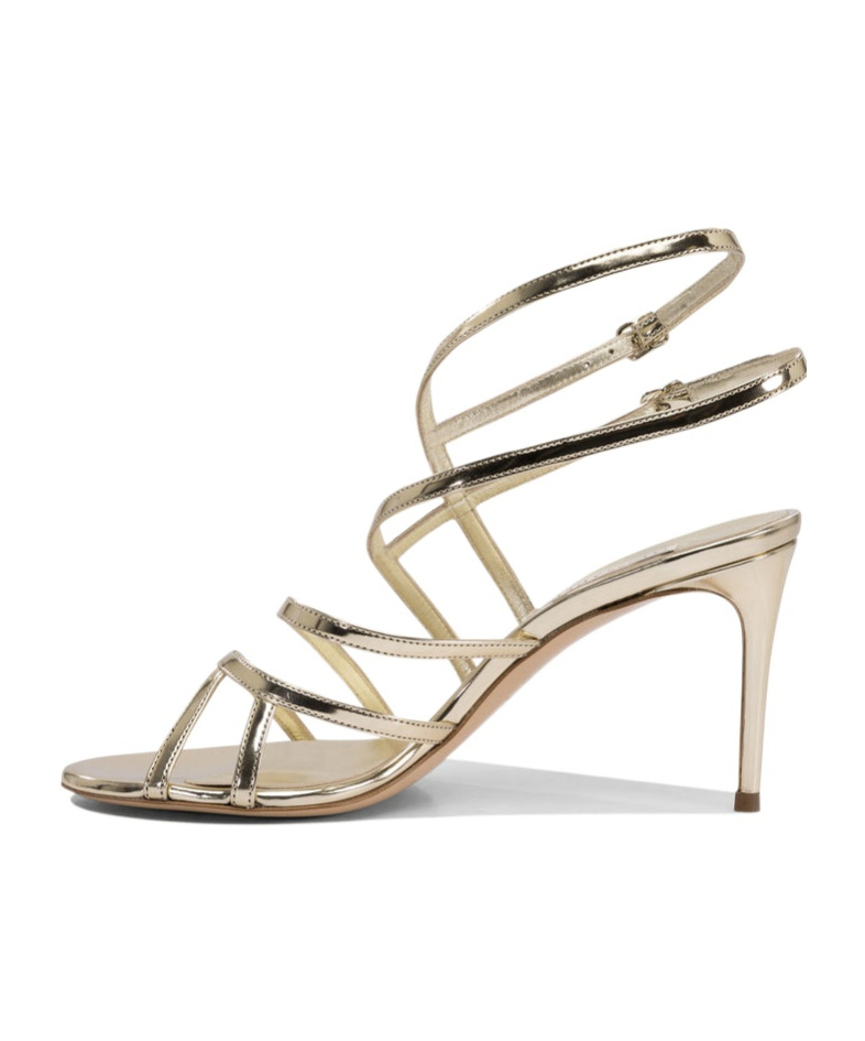 Casadei Julia 80 Metallic Leather Cage Sandals In Gold