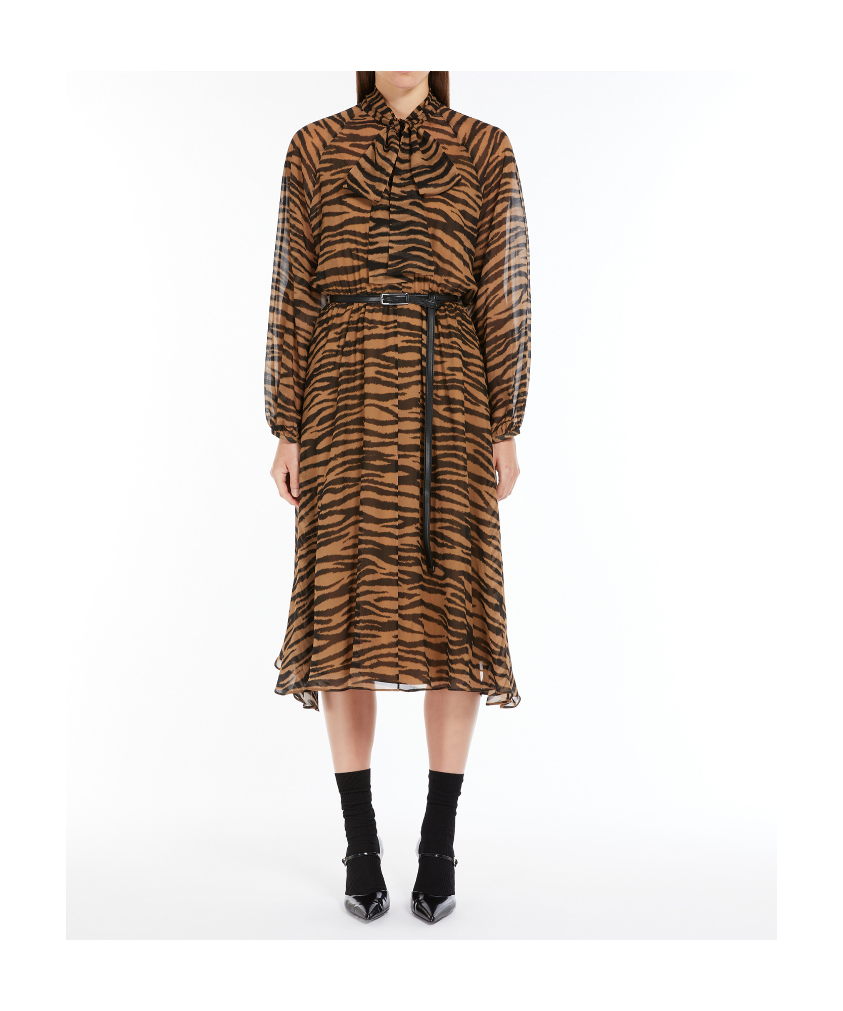 Max Mara Studio Woman Midi Dress Camel Size 8 Silk In Brown