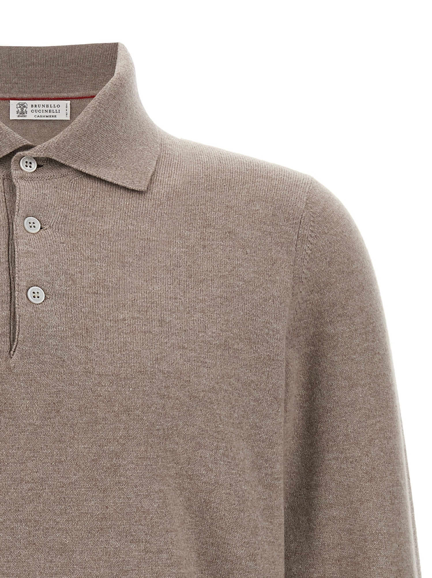 Brunello Cucinelli Cashmere Polo Ribbed Collar Cuffs Hem In Brown