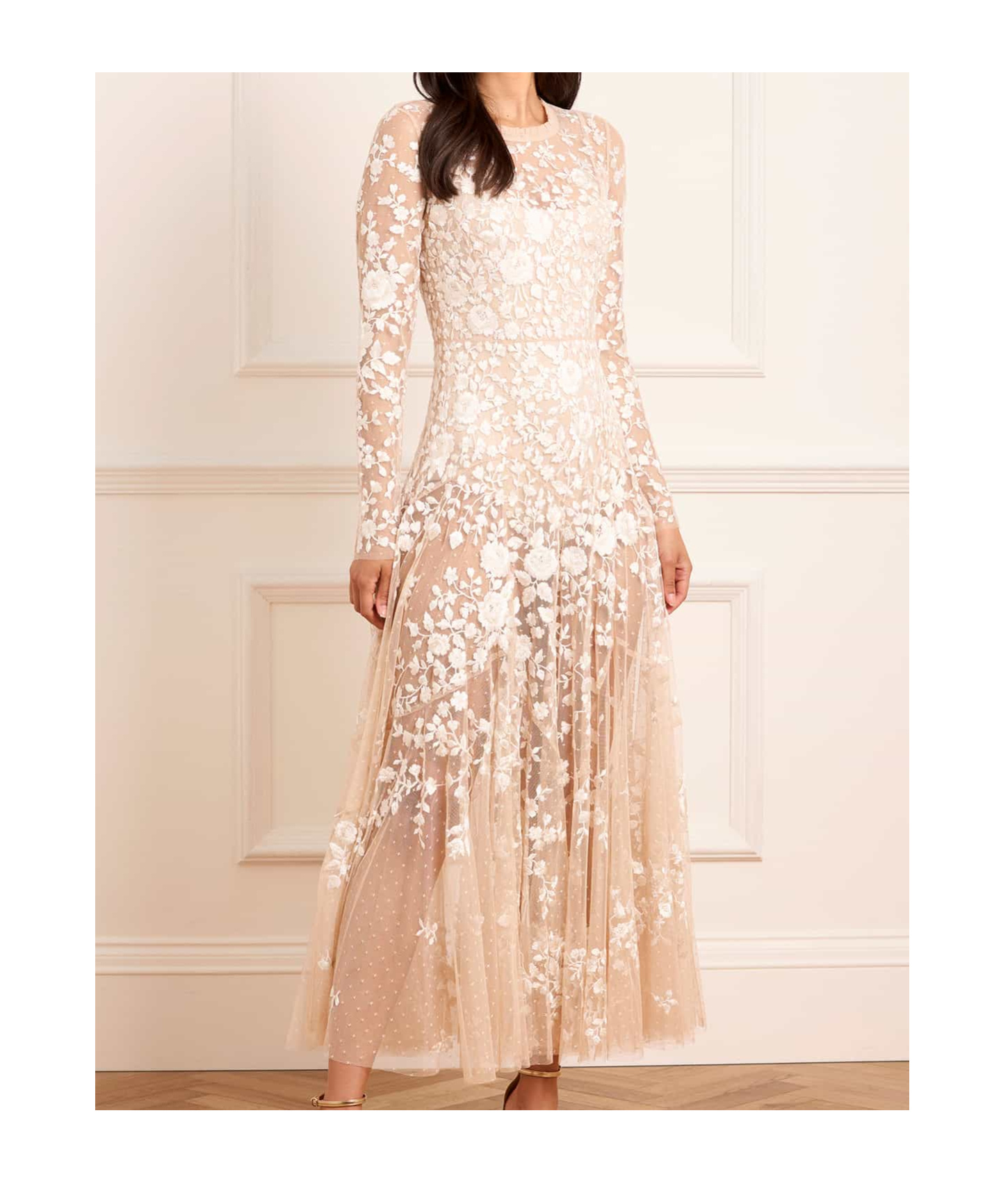 Needle & Thread Rosa Sheer Ankle Gown In Neutral