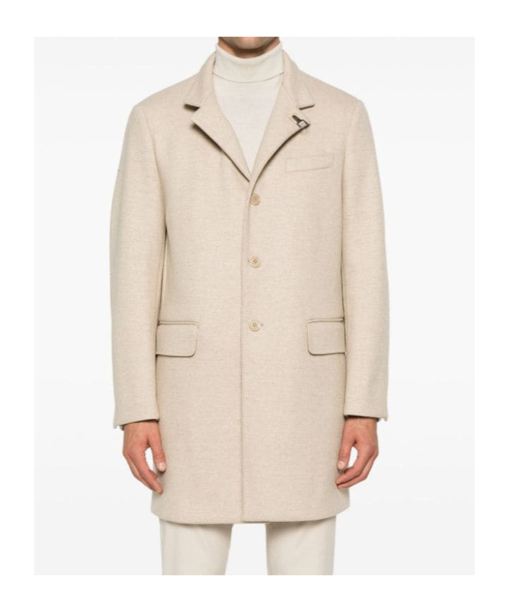 Fay Wool Blend Double-breasted Coat With High Neck In Nude