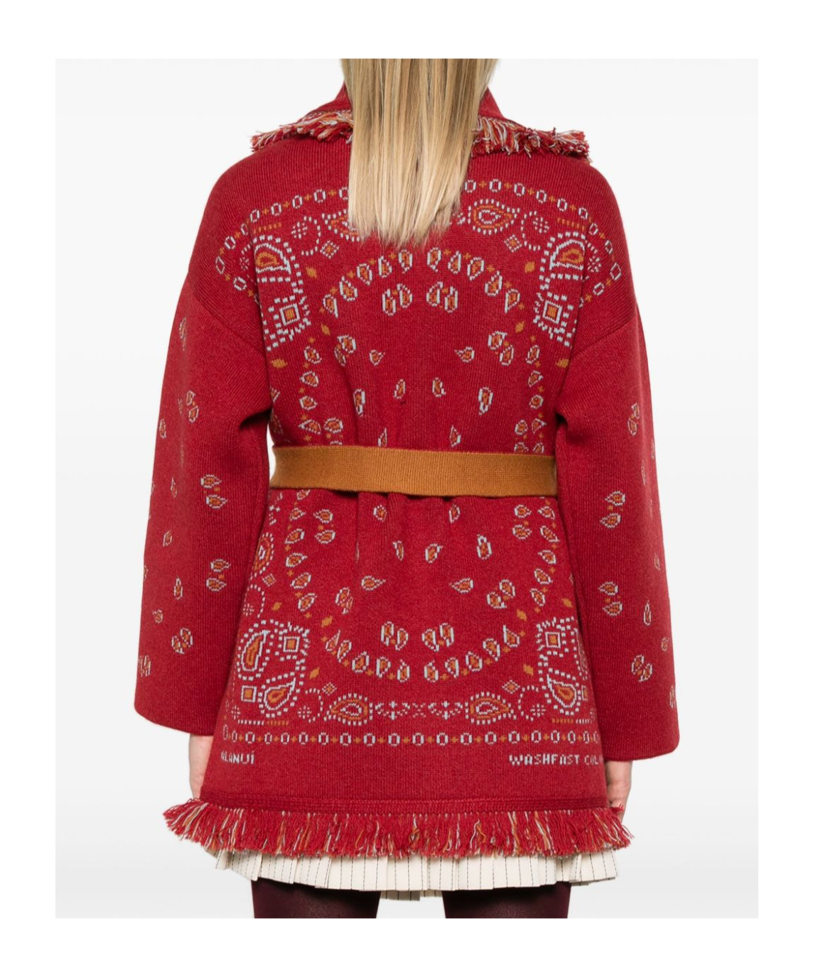Alanui Cashmere Bandana Cardigan Fringe Detail In Red