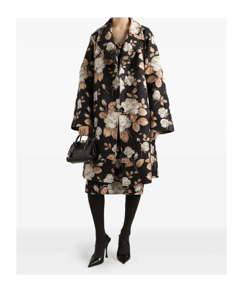 Dolce & Gabbana Rose-print Square-neck Midi Dress In Black