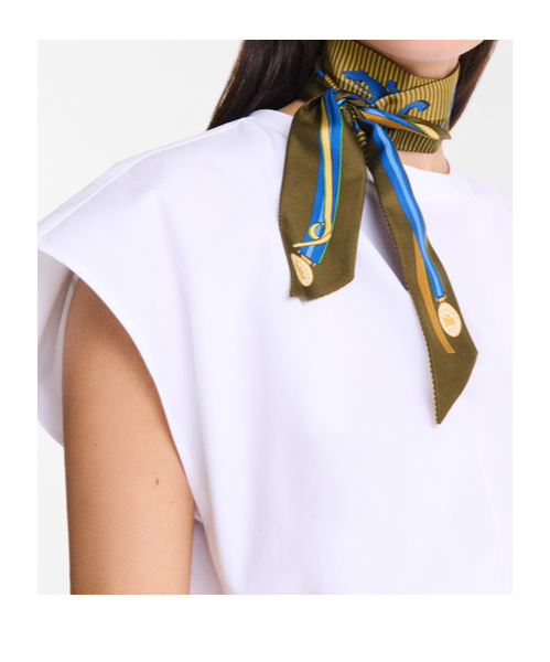 Longchamp Green Scarf With Logo Lettering Print In Silk Woman