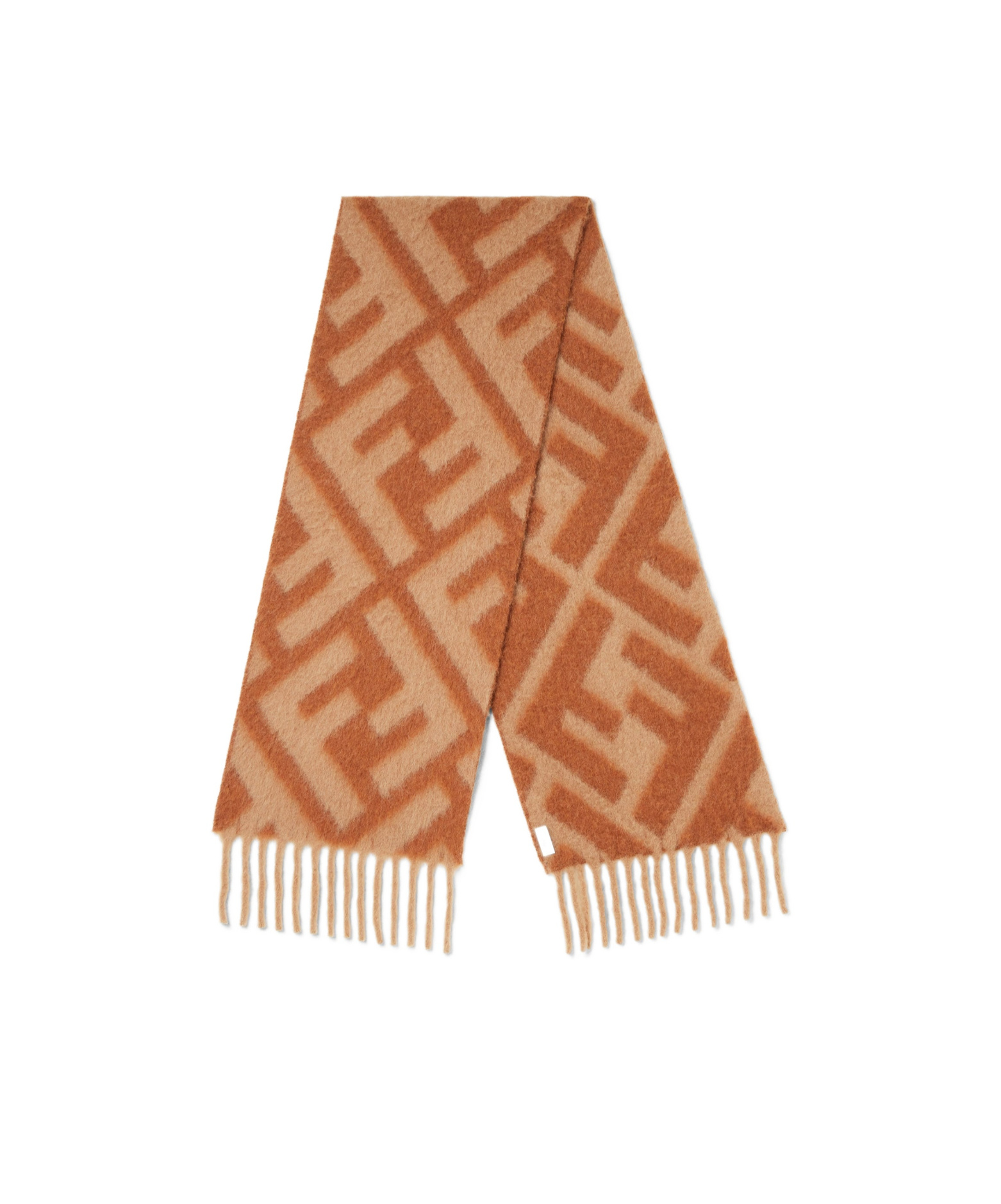 Fendi Brown Ff Alpaca And Wool Scarf In Orange
