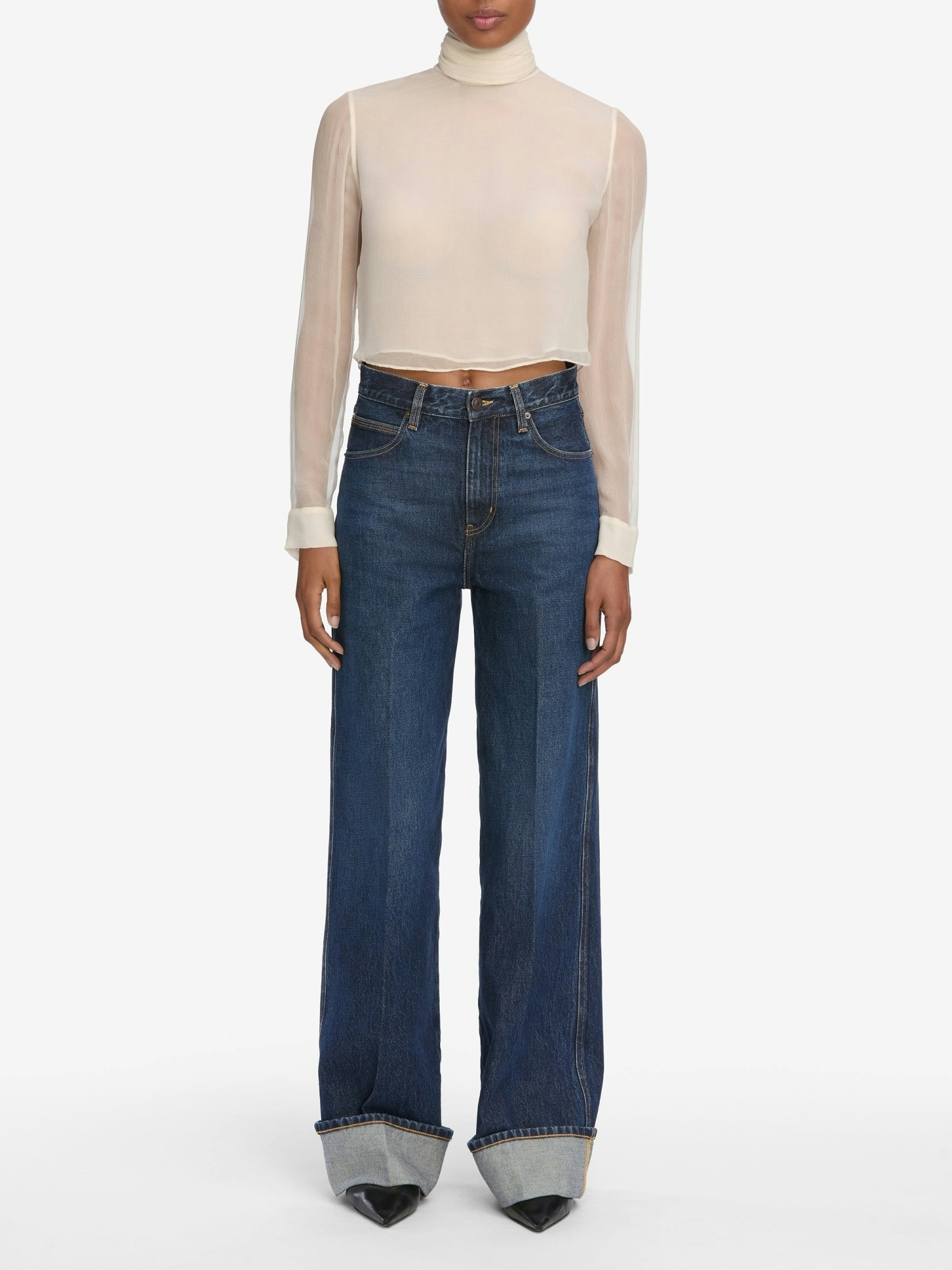 Frame The Cuffed Wide High-rise Wide-leg Jeans In Blue