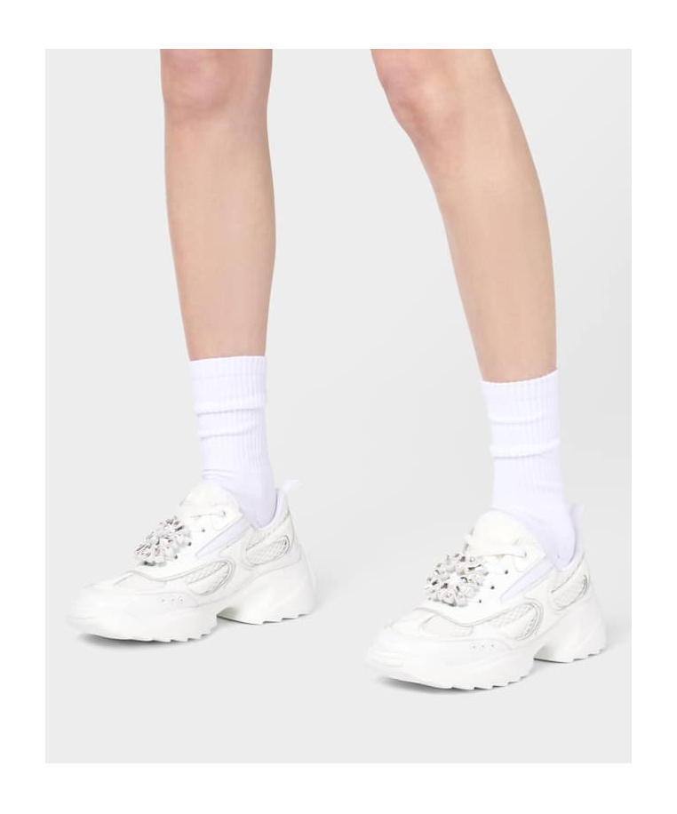 Roger Vivier Viv' On The Run Sneakers In Leather And Fabric In White