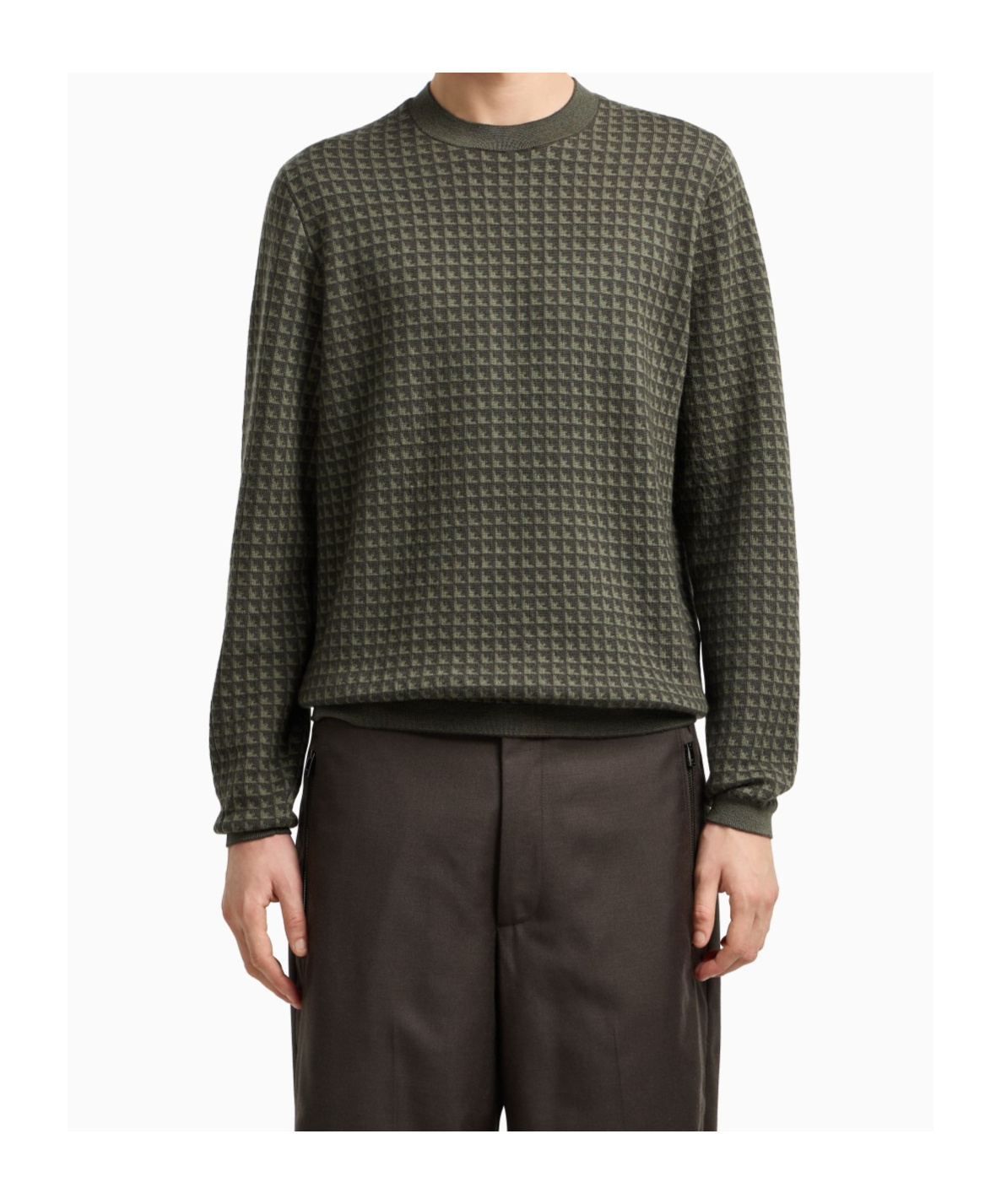 Emporio Armani Mens Squares 06k0 Embossed-pattern Crew-neck Regular-fit Wool Jumper Xxxl In Green
