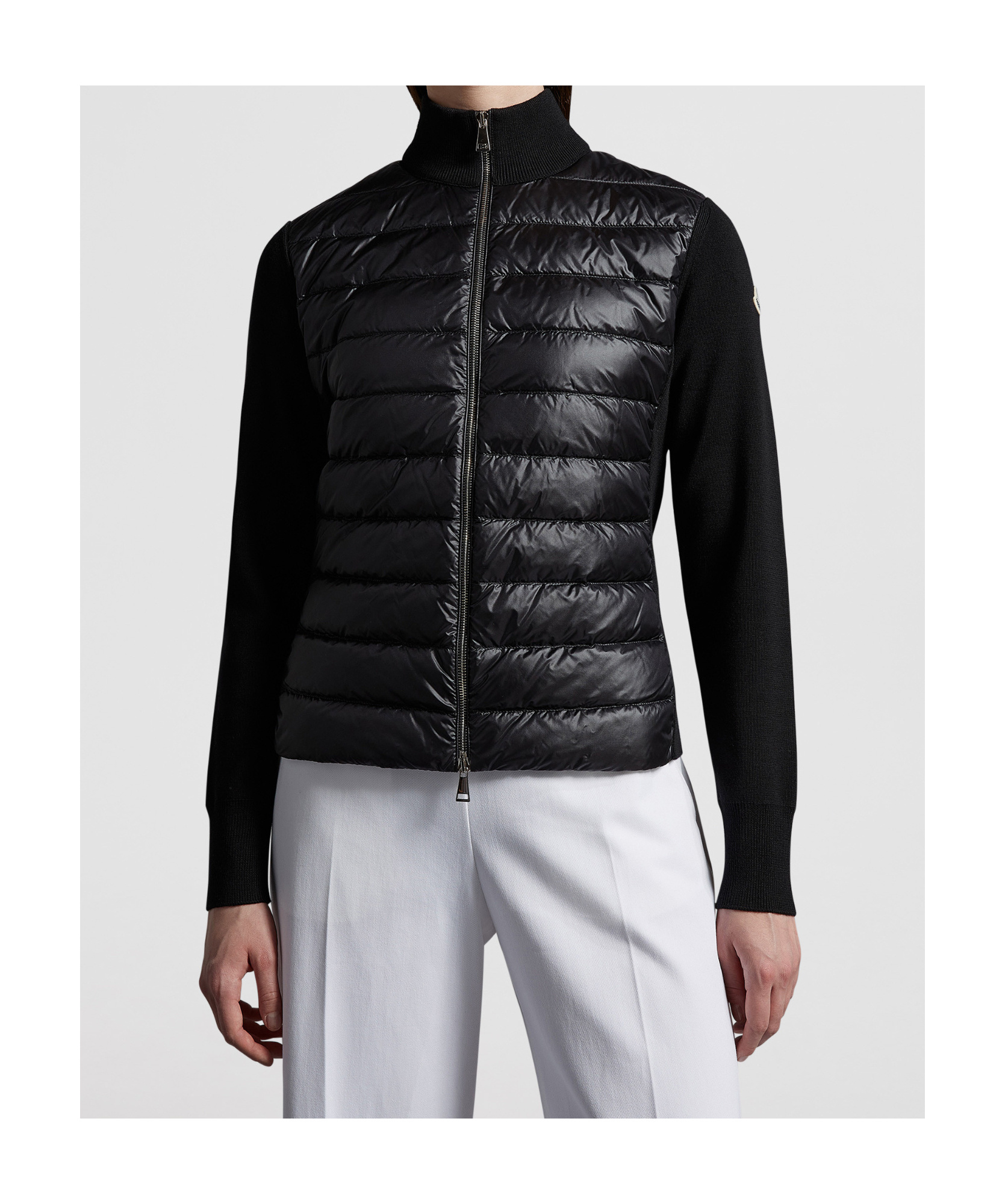 Moncler Padded Wool Zipper Cardigan In Black