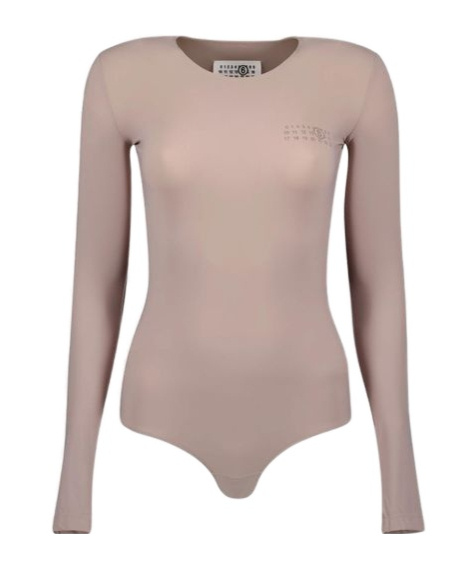 Mm6 Maison Margiela Mm6 By Maison Margiela Form-fitting Bodysuit With Long Sleeves In Nude