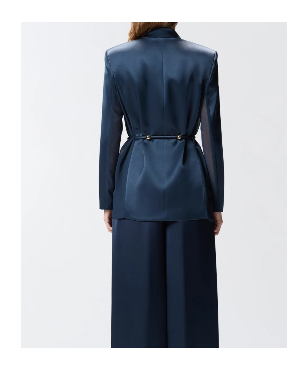 Pinko Glossy Satin Blazer With Belt And Sphere Accent In Blue