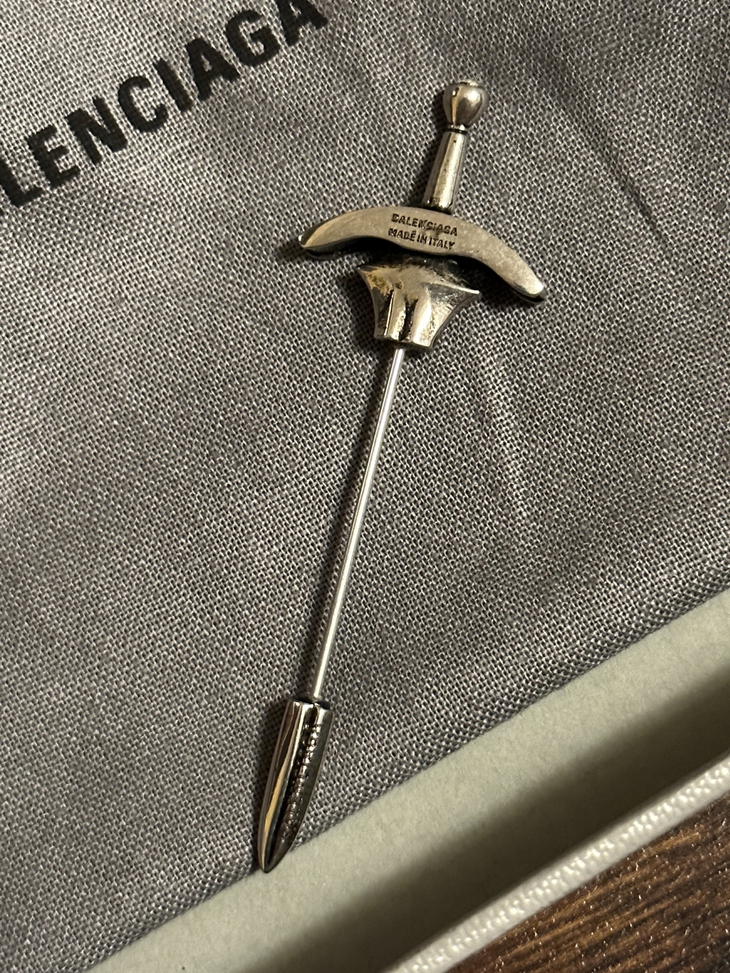 Balenciaga Logo-plaque Sword Brooch In Bronze