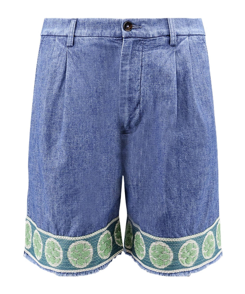 Valentino Jacquard-hem Denim Bermuda Shorts In Blue