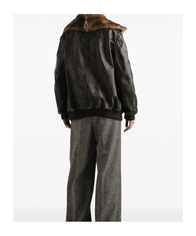 Dolce & Gabbana Shearling-trimmed Leather Bomber Jacket In Brown