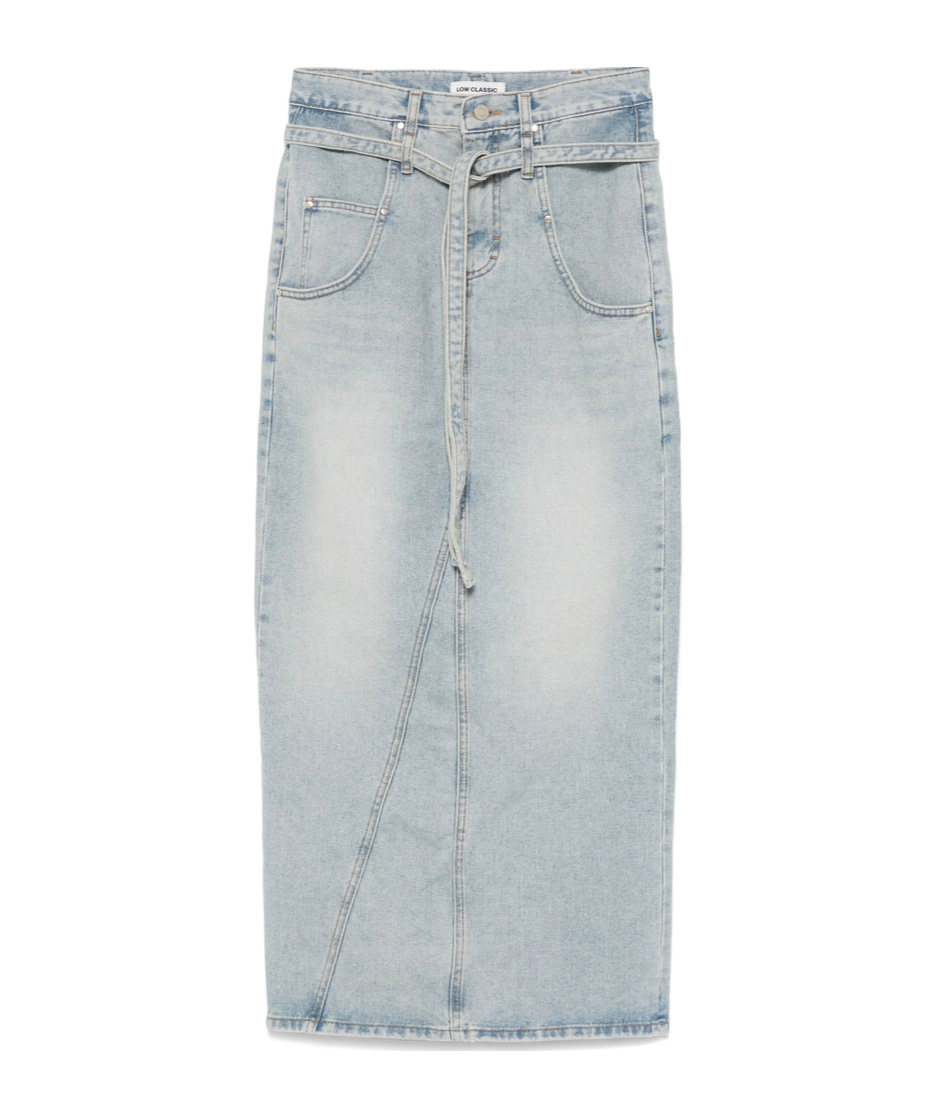 Low Classic Belted Denim Maxi Skirt In Gray