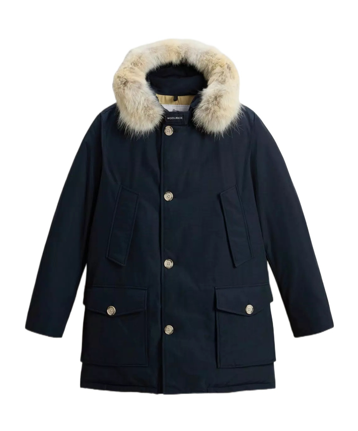 Woolrich Arctic Parka In Ramar Cloth With Detachable Fur Trim In Blue