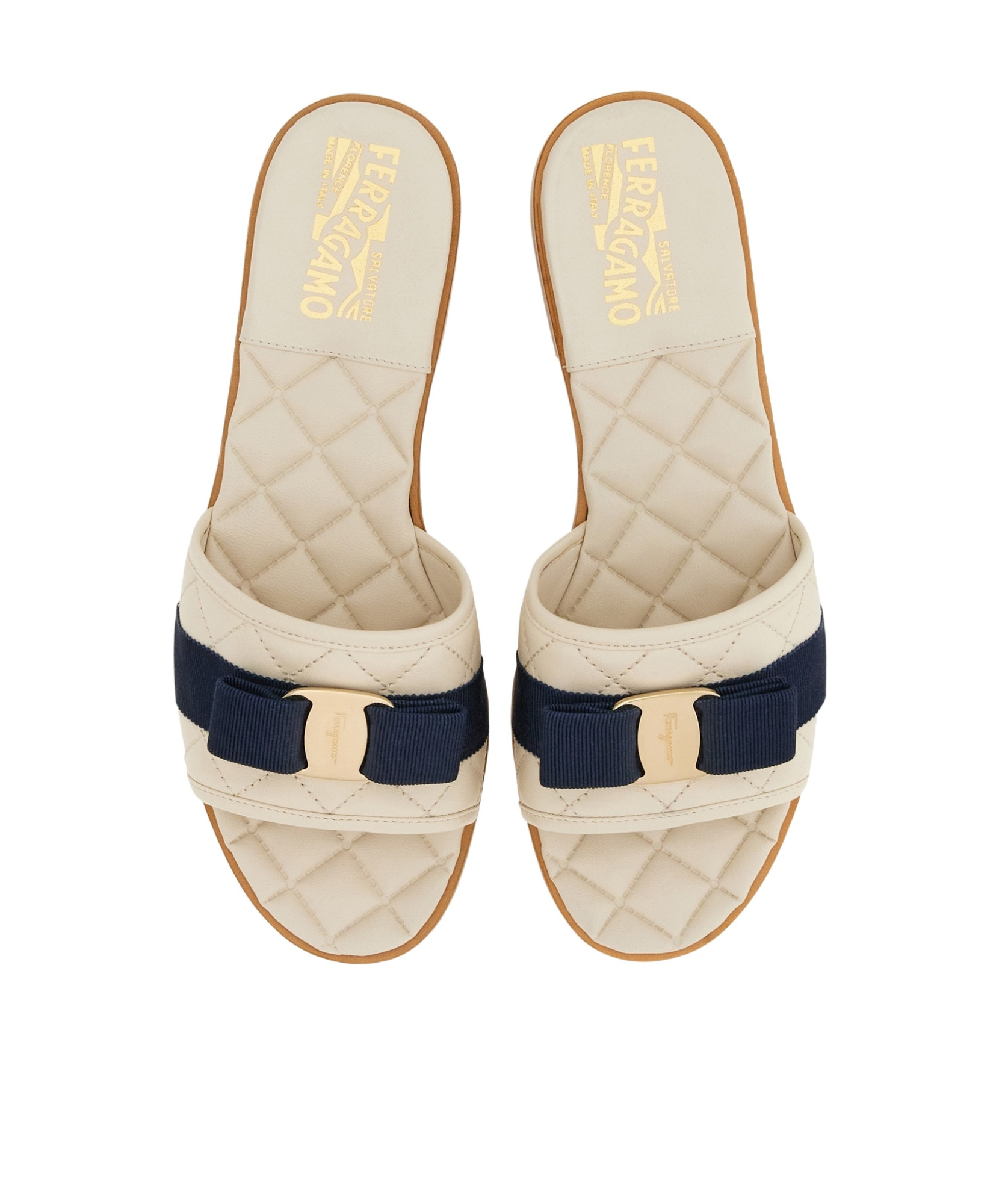 Shop Ferragamo Contrast-color Quilted Slippers In Nude