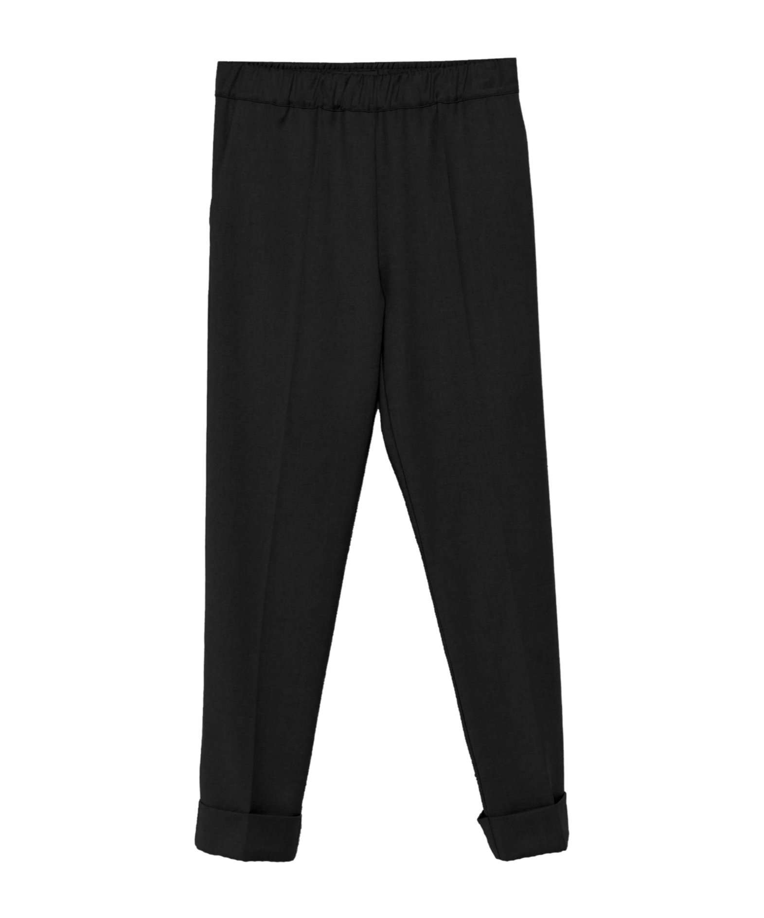 D Exterior Elastic Waist Casual Pants In Black