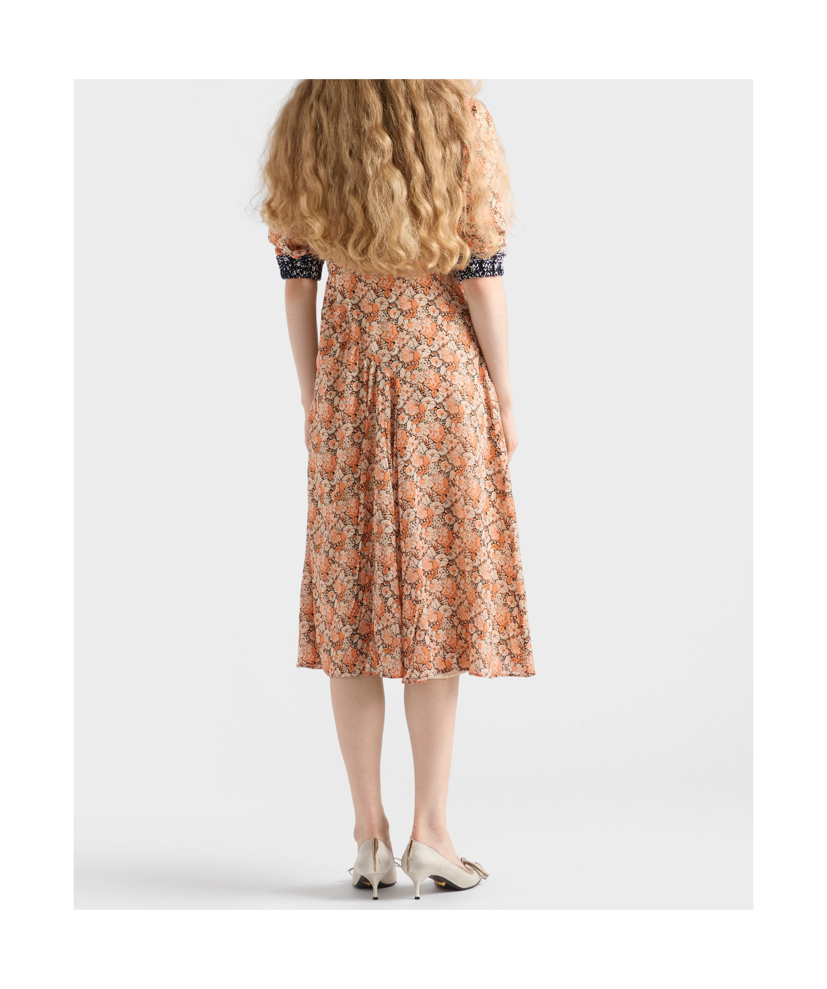 Prada Printed Georgette Dress In Brown
