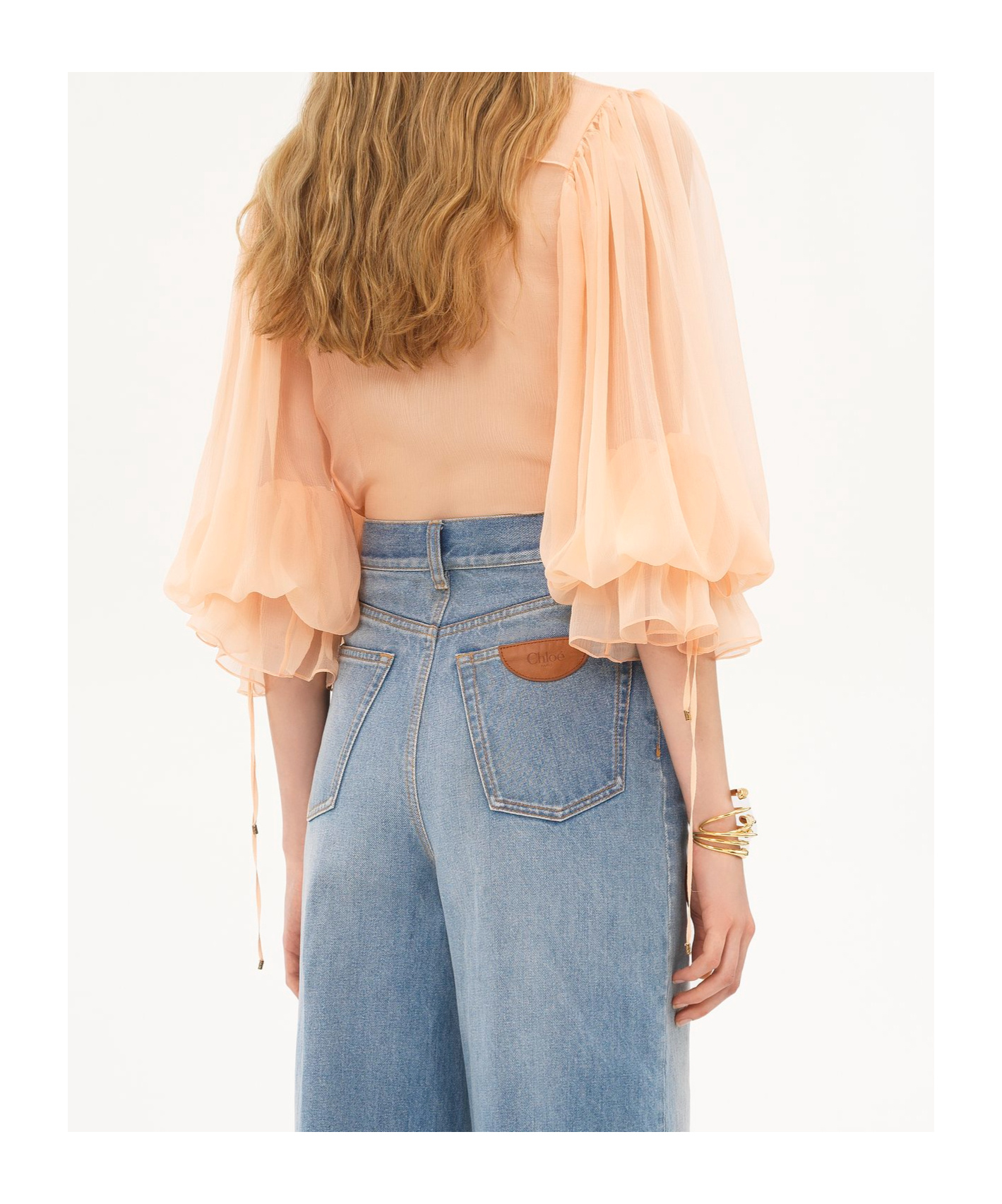 Chloé Sheer Fabric Blouse Drawstring Cuffs In Nude