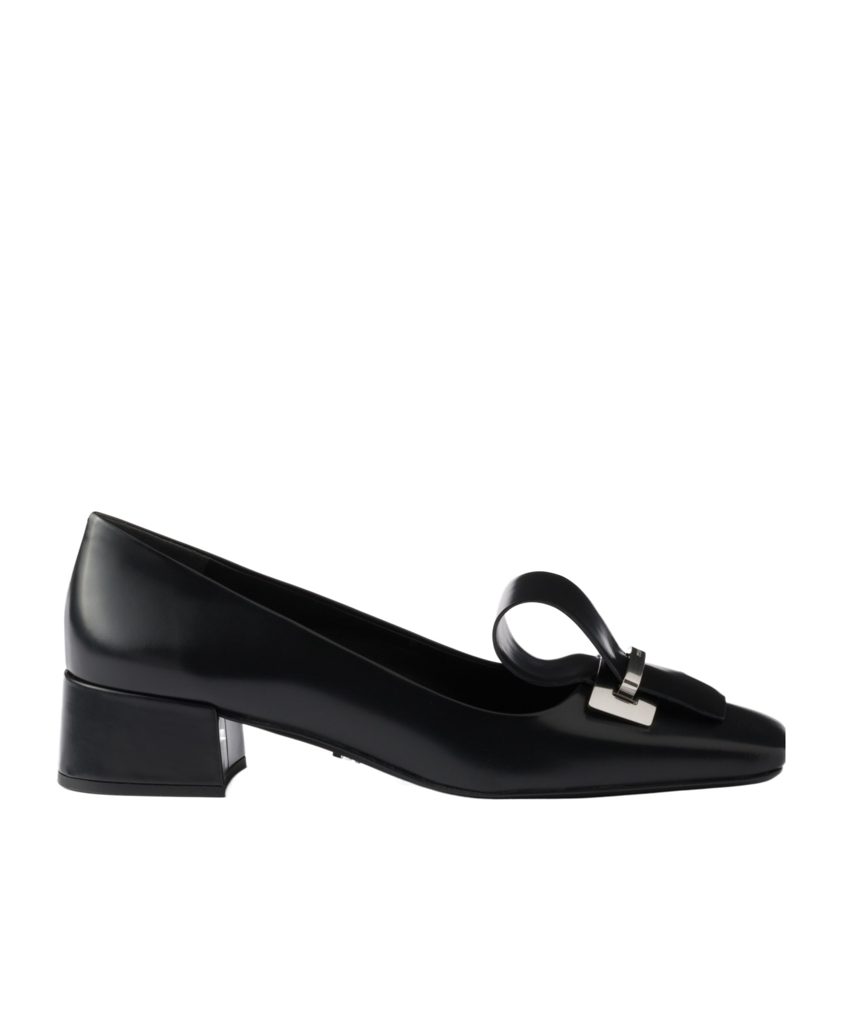 Prada Leather Pumps With Block Heel And Bow In Black