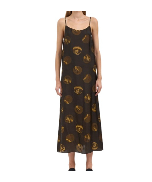 Uma Wang Anaya Brown Sleeveless Dress With Round Neck And All-over Motif In Viscose Blend Woman In Multi