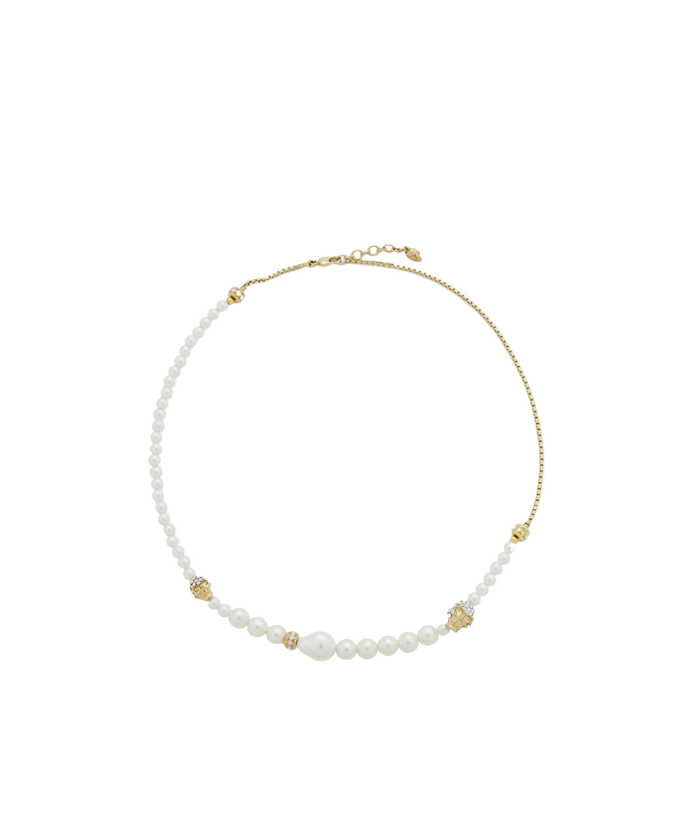 Alexander Mcqueen Skull And Pearl Necklace In Gold