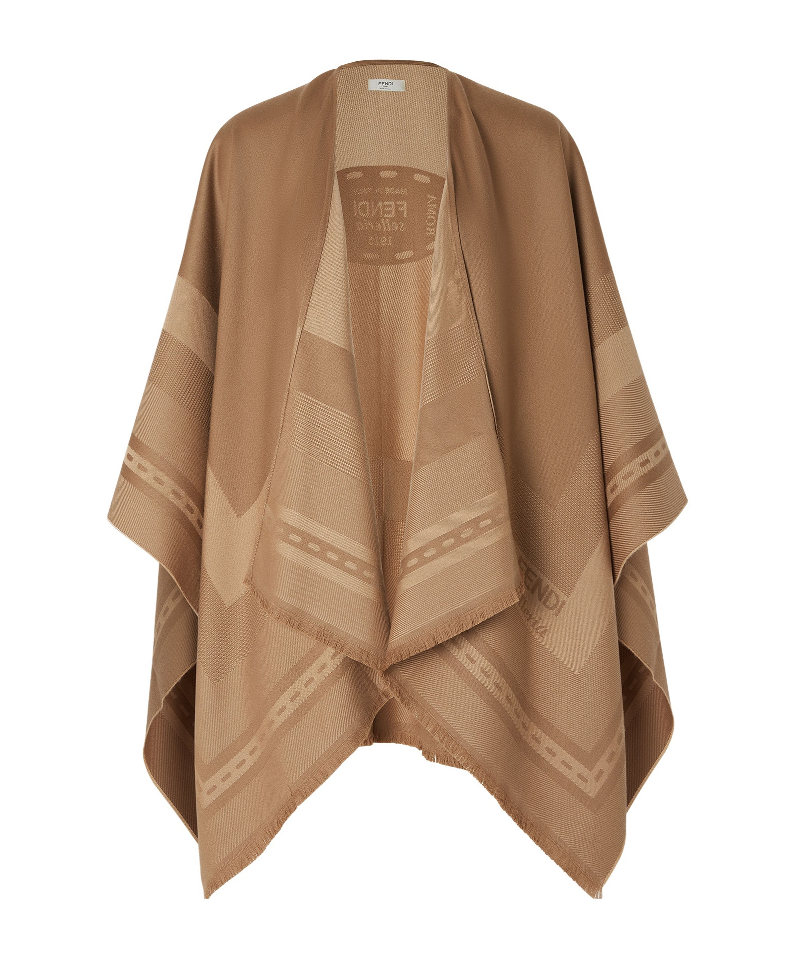 Fendi Women Wool And Cashmere Poncho With Jacquard Manufacturing In Brown