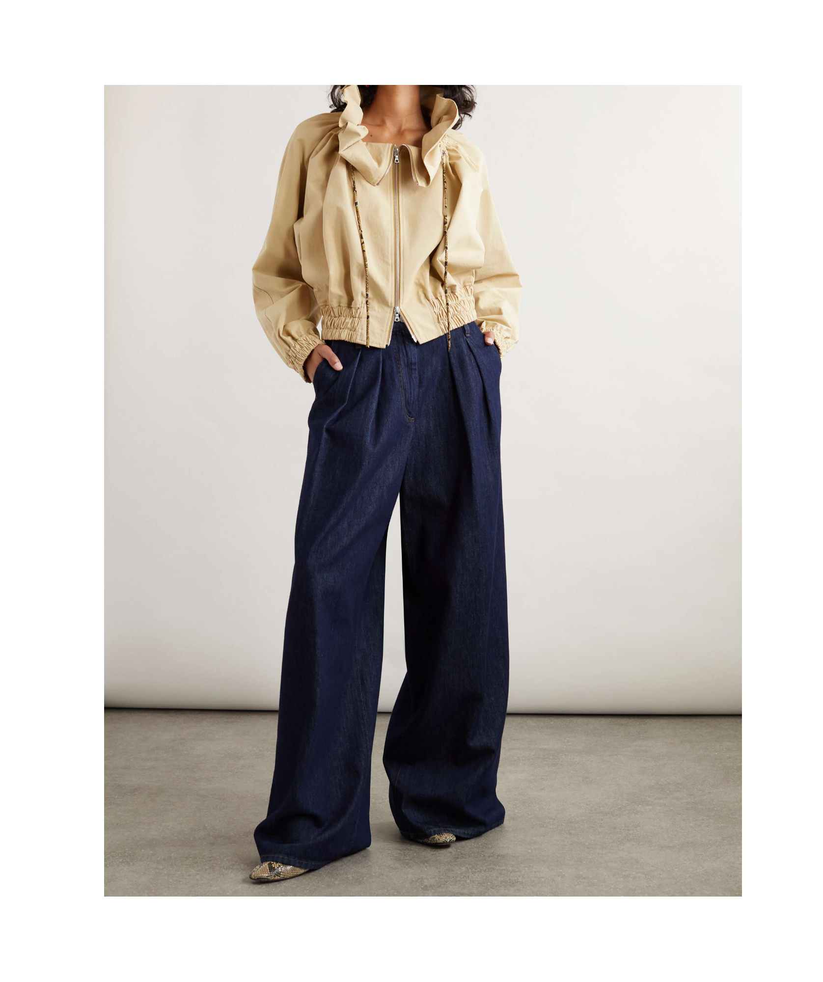 Dries Van Noten Cropped Ruffled Cotton-canvas Jacket In Nude