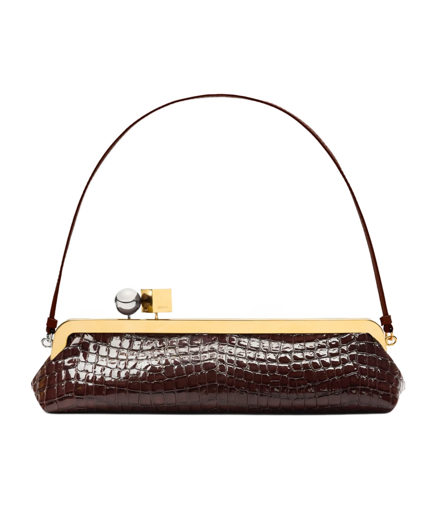 Jacquemus Crocodile Texture Top Handle Clutch Bag In Brown