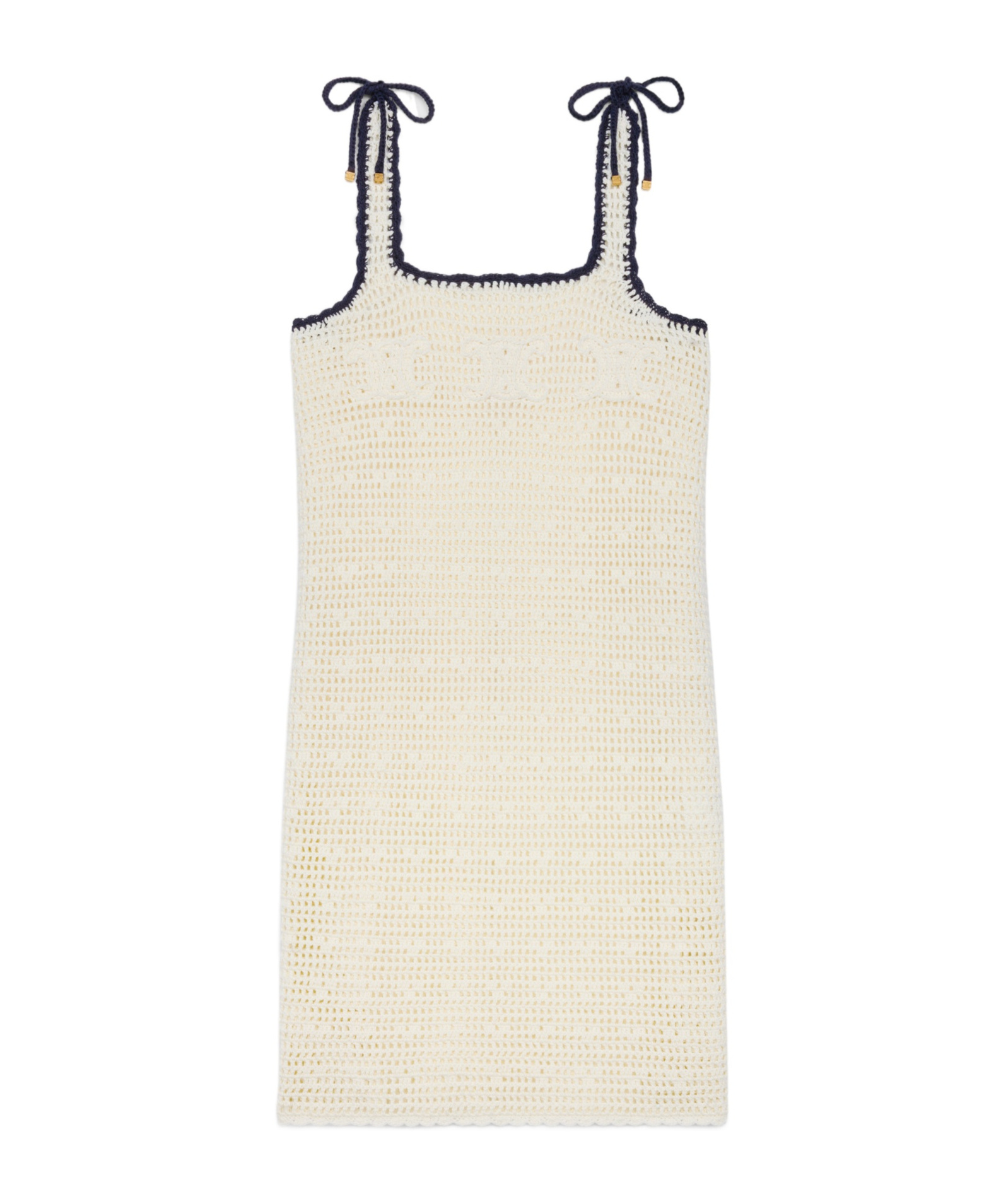 Celine Triomphe Mini Dress In Crocheted Cotton In Neutral