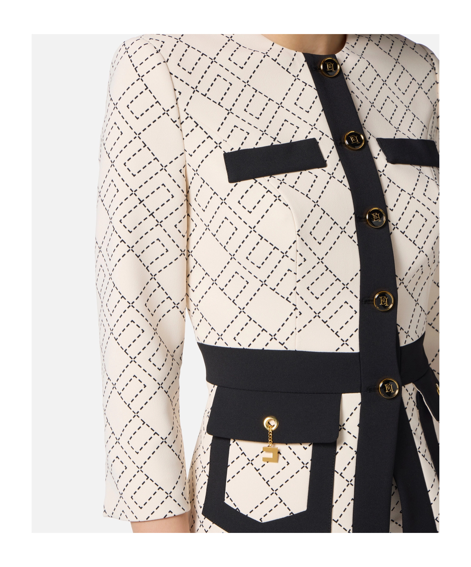 Elisabetta Franchi Chain Trim Blazer Geometric Pattern In Multi