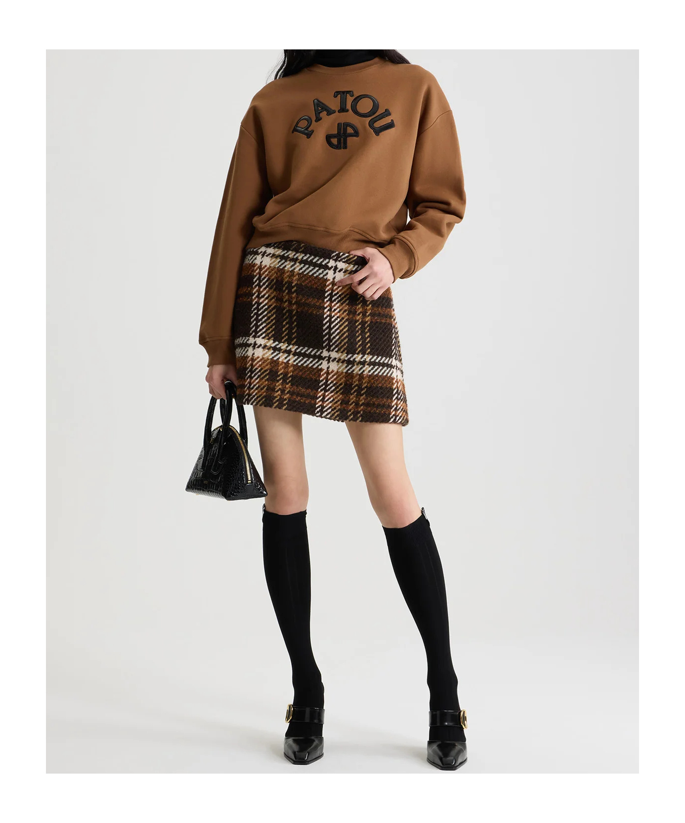 Patou Checked Wool-blend Mini Skirt In Brown