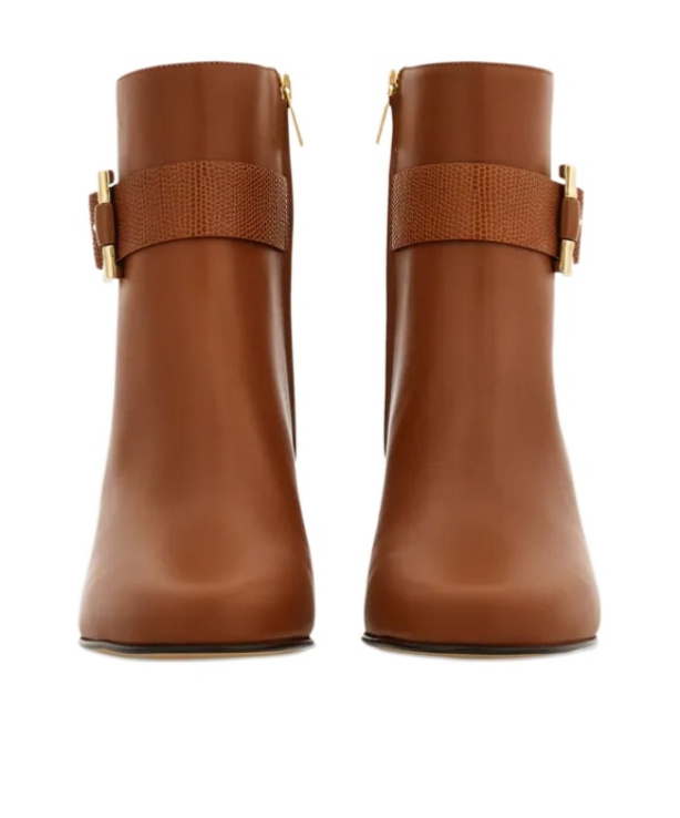 Ferragamo Gancini Ornament Mid Heel Ankle Boot In Orange