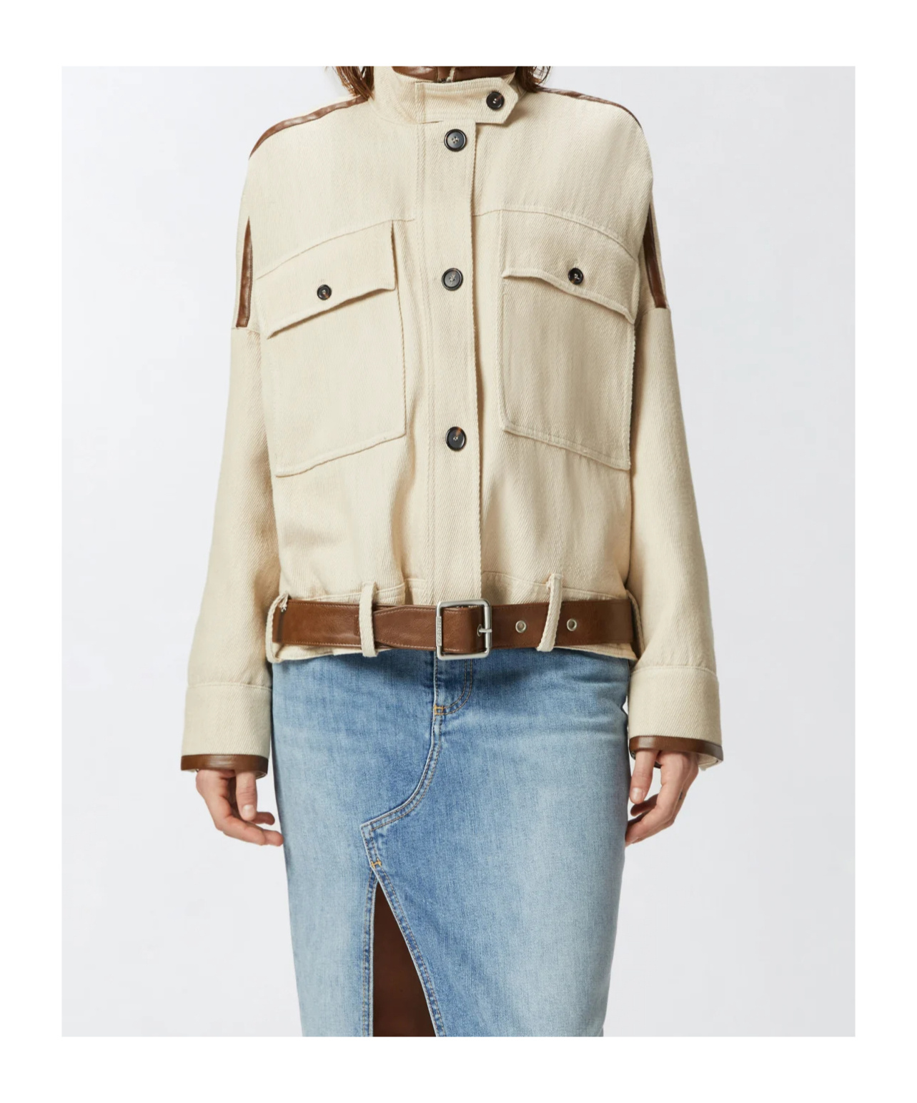 Shop Pinko Belted Cropped Jacket In Nude