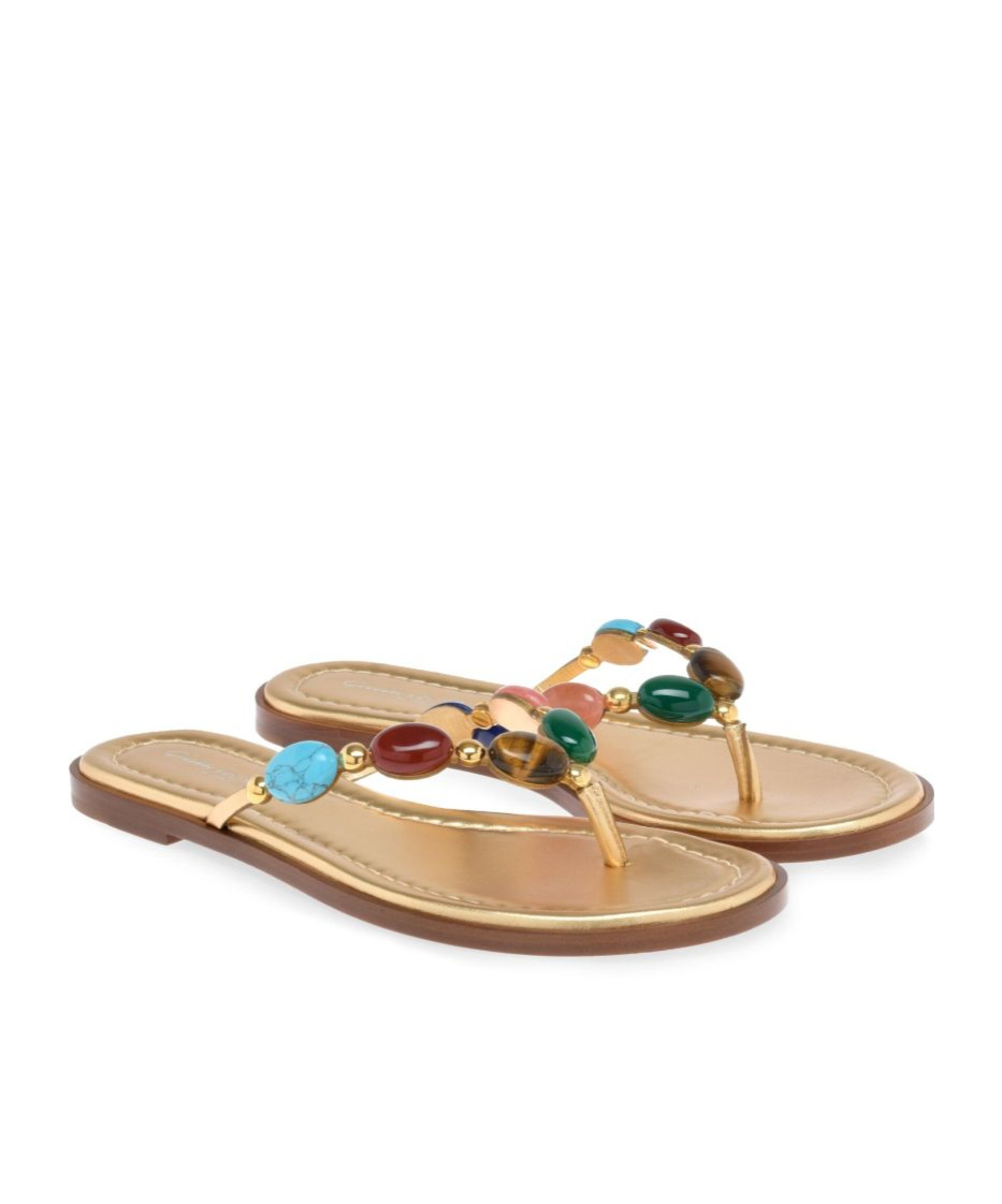 Gianvito Rossi Stone-detailing Metallic Flip Flop In Brown