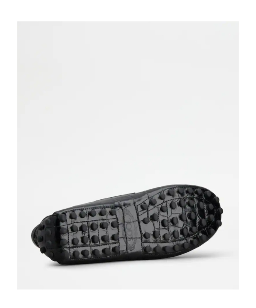 Tod's Crocodile Effect Leather Loafers With Rubber Sole In Black