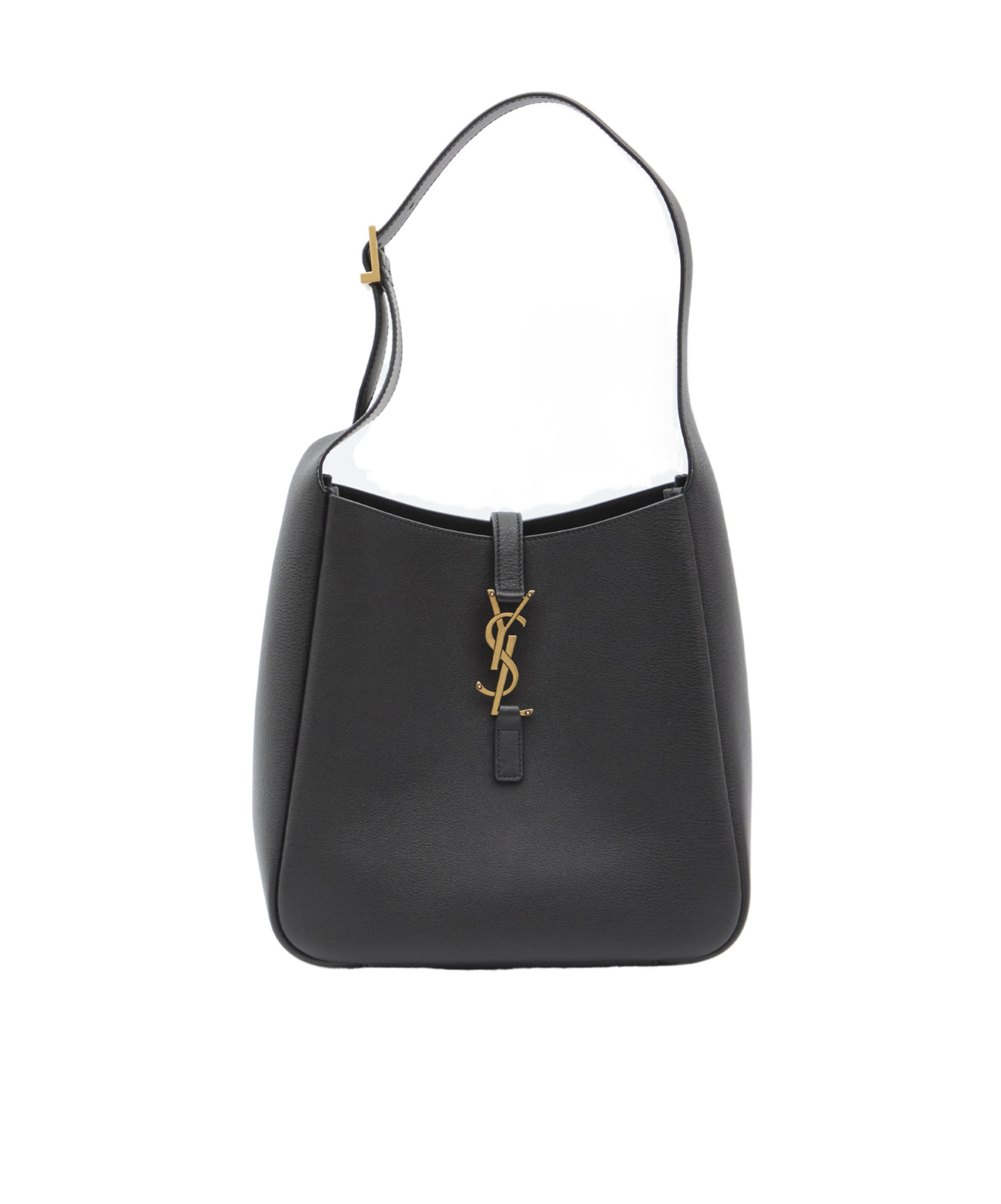 Saint Laurent Le 5a7 Large Ysl Shoulder Hobo Bag In Smooth Leather In Black