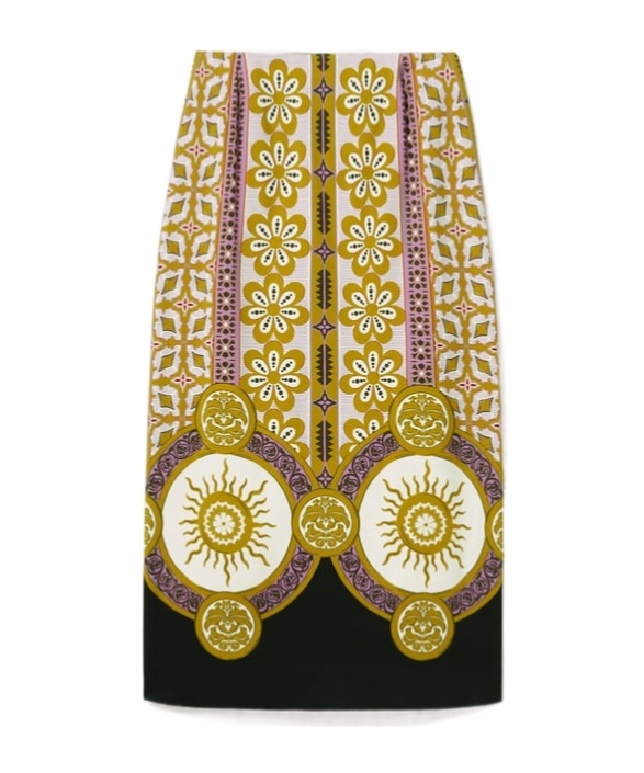 La Doublej Patterned Pencil Skirt In Brown